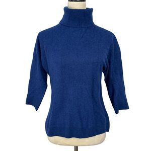 Joe Fresh Cashmere Turtleneck Sweater 3/4 Sleeve Pullover Top Junior‎ Sz XL Blue